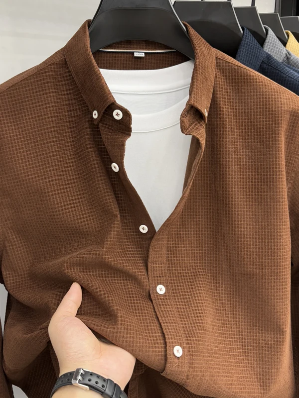 

New Men's Long Sve Corduroy irt Pure Cotton Casual Spread Collar Striped Top American Sle Casual irt Trendy Outerwear