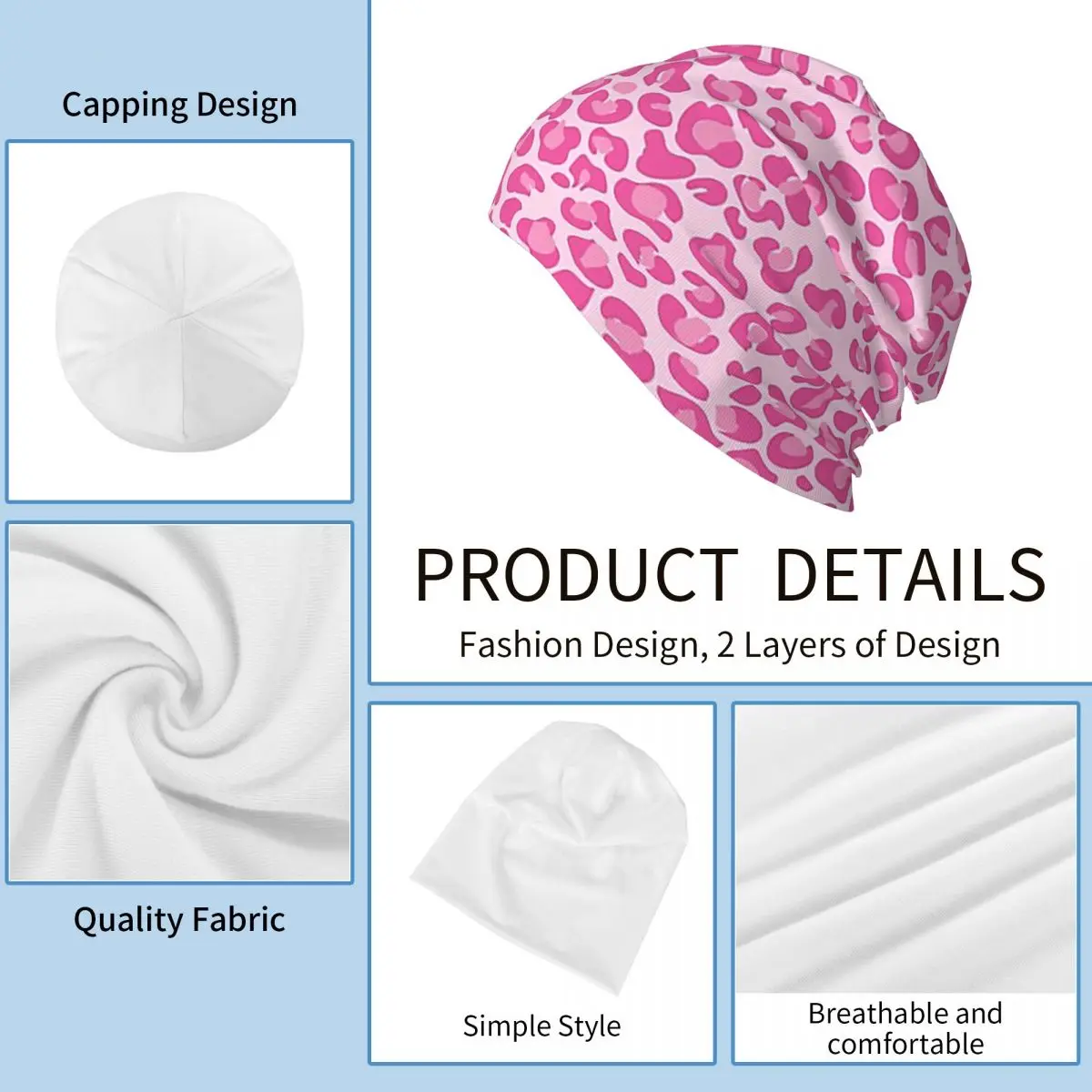 الوردي ليوبارد طباعة الدافئة محبوك قبعة الأزياء بونيه قبعة الخريف الشتاء في الهواء الطلق بيني القبعات للجنسين الكبار