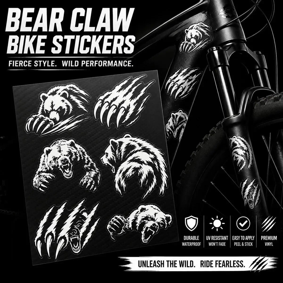 Bear Paw Print Bike Frame Decal Sticker Waterproof UV Resistant Self-Adhesive for Mountain Road Bicycle