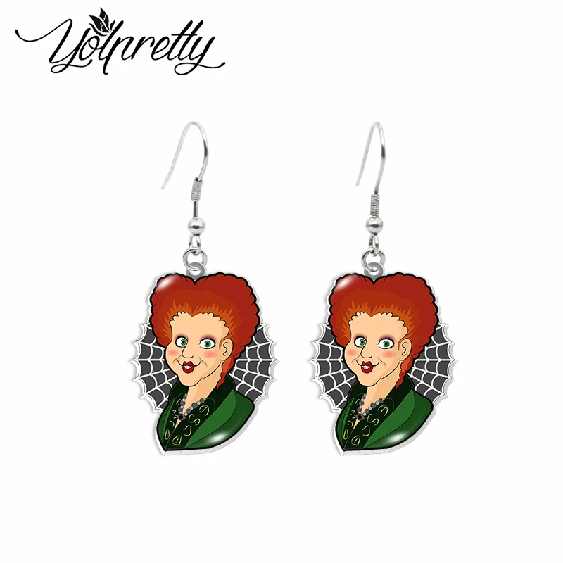 2024 New Arrival Cartoon Funny Hocus Pocus Witch Style Movies Halloween Time Acrylic Epoxy Fish Hook Dangles Earrings