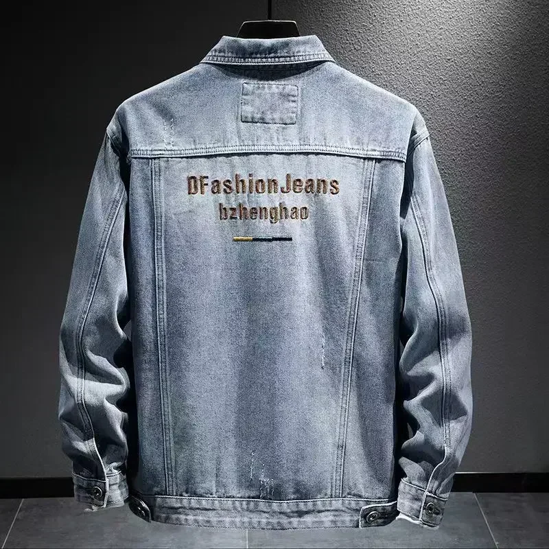 Male Jean Coats with Embroidery Men's Denim Jacket Blue Cargo Winter Outerwear Joker Korea in Lowest Price Branded Trendy Y2k G