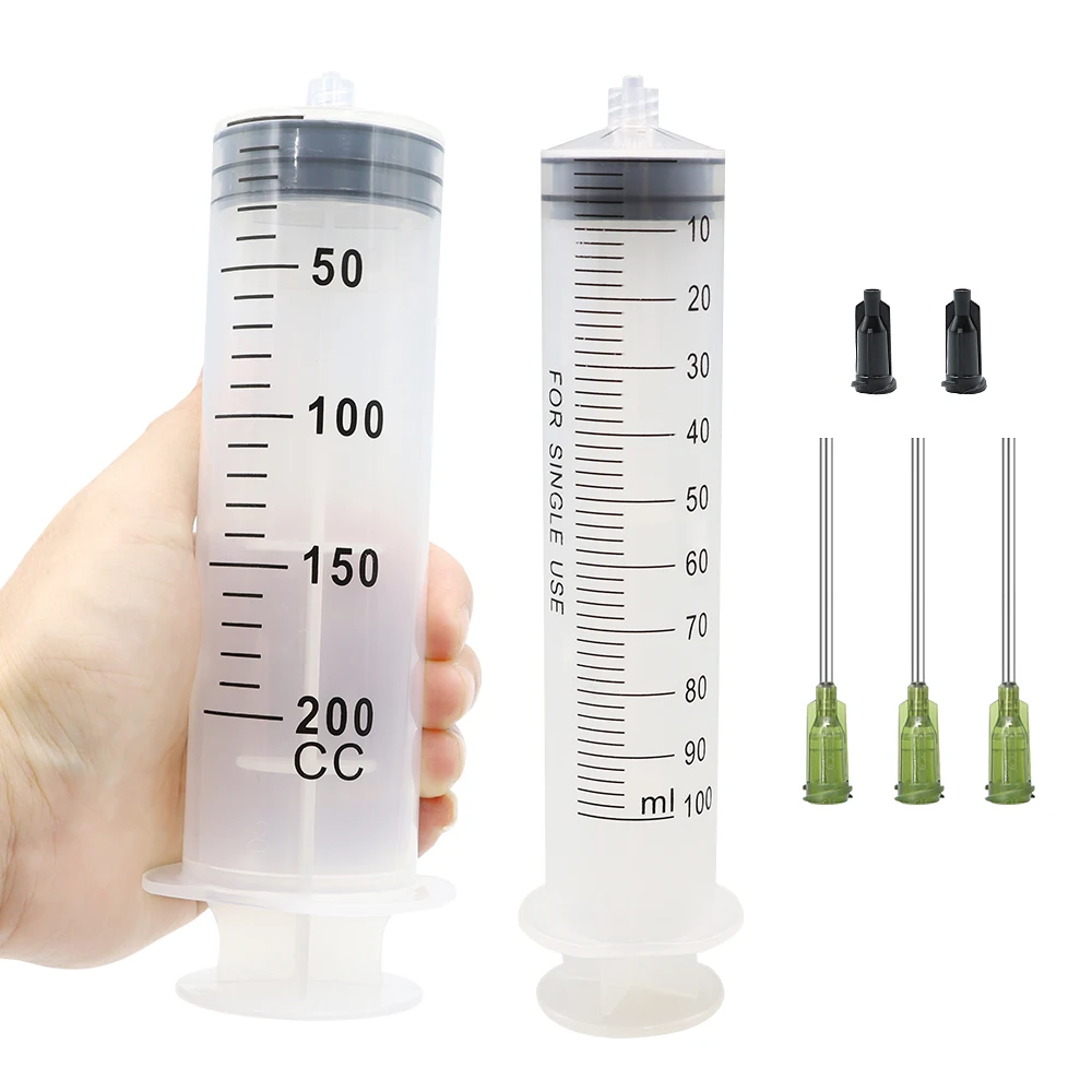 100ml/200ml Large Capacity Syringe Plastic Luer Lock Syringe With Glue Needle for Glue Dispensing, Oil Glue Liquid, Pet Feeding