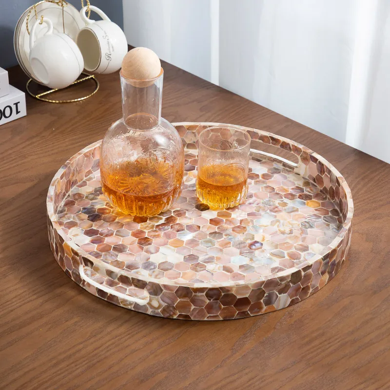 

Nordic ins wind shell round tray light luxury home living room tea tray fruit high-end storage