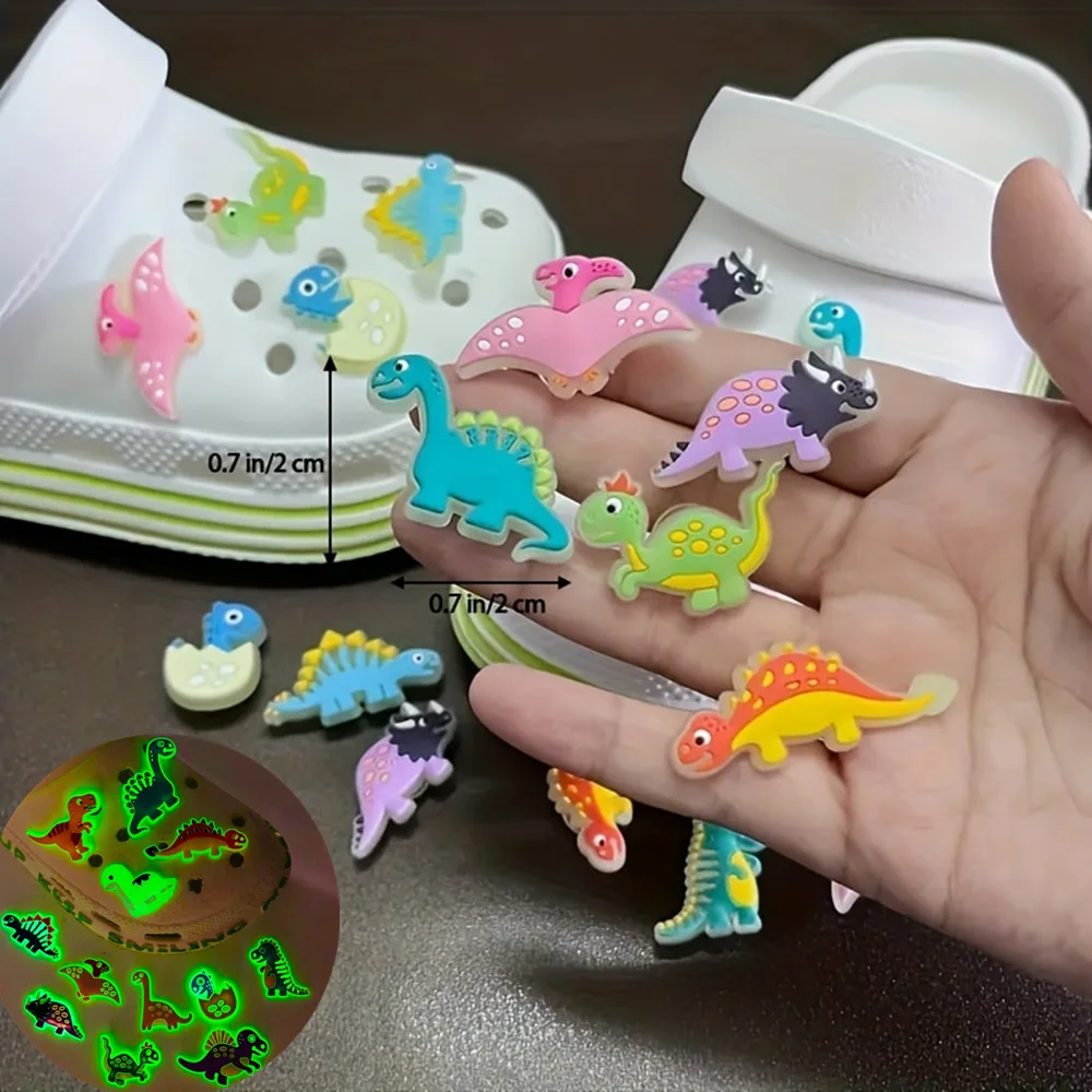 12 pcs/set luminous Dinosaur Sports Sandals Accessory Cartoon DIY Decorative Buckle Accessory Shoes Flower Slippers Color Buckle