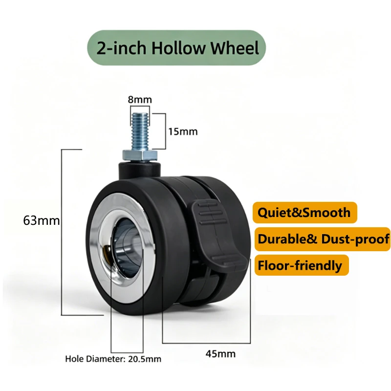 4 Pcs 2 Inch Hollow Caster Wheels,durable Smooth Rolling Replacement Wheels For Office Chair