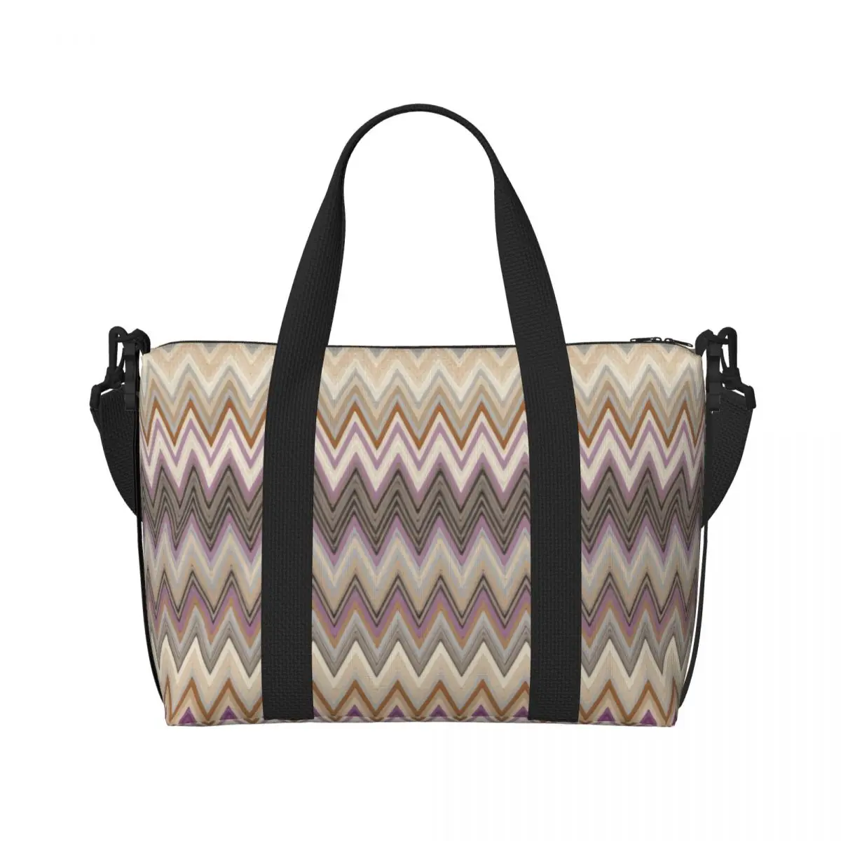 Custom Modern Zig Zag Geometric Art Beach Tote Bag Women Extra Large Gym Carry On Bohemian Travel Shopping Bags