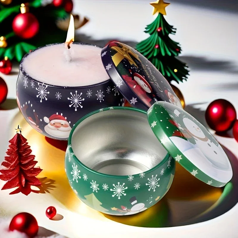 10 قطع من برطمانات شموع عيد الميلاد الاحتفالية - صناديق معدنية من القصدير، 2.2 أونصة، مثالية لصنع الشموع والديكورات والحفلات والهدايا