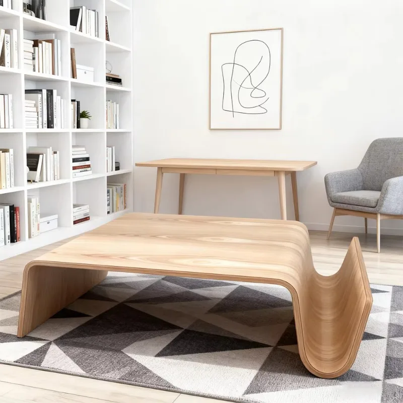 

Luxury Designer Coffee Table Living Room Modern Scandinavian Solid Wood Curved Wood Center Table High Quality Home