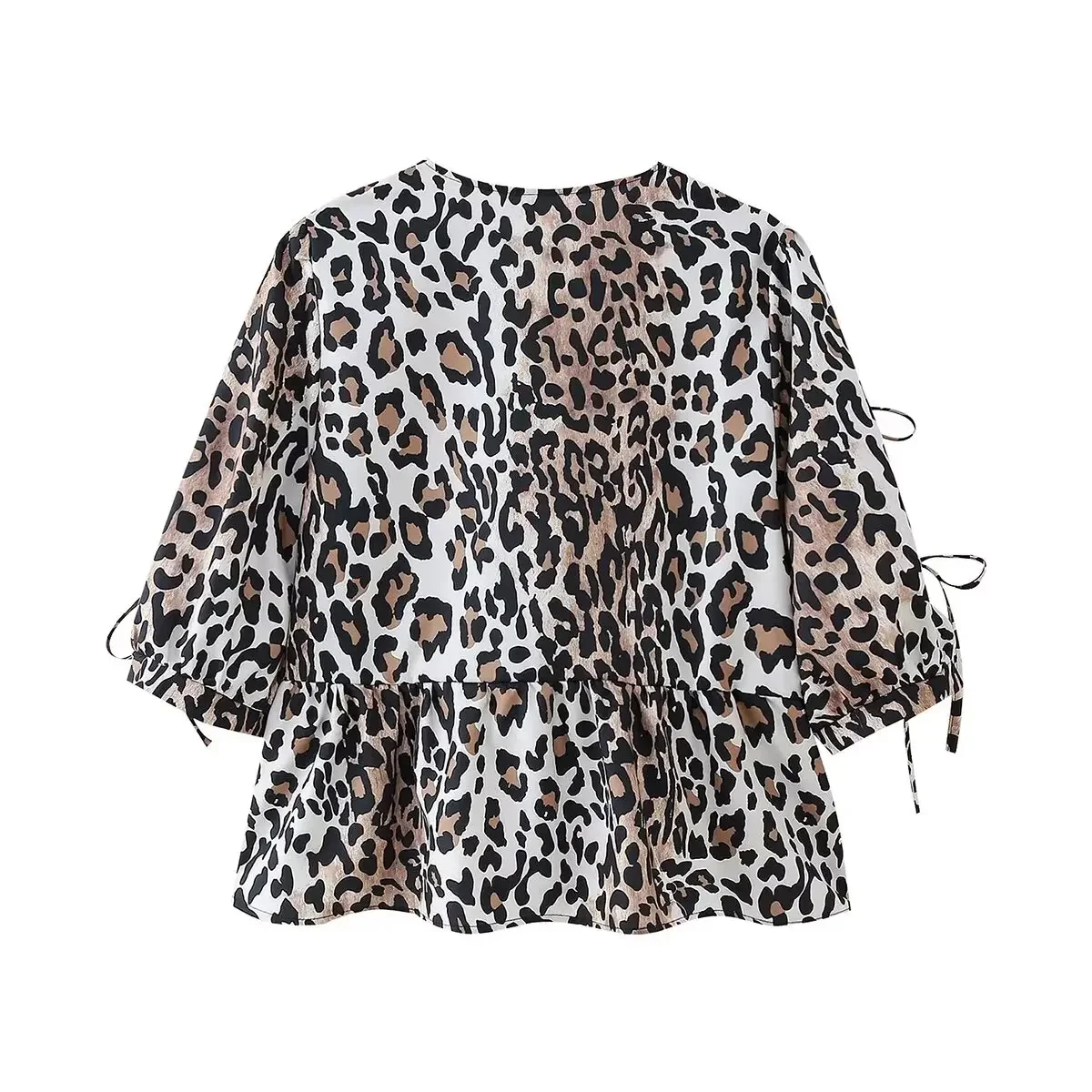 Blusa decorativa con cordones para mujer, camisa con cuello redondo y estampado de leopardo, estilo Retro, elegante, 2024