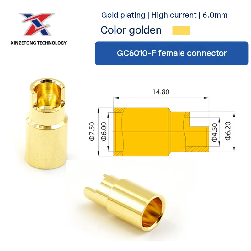 Amass GC6010-M/F Genuine 6.0mm Gold-Plated Pure Copper Banana Plug (Designed for RC Model Motors and ESCs)