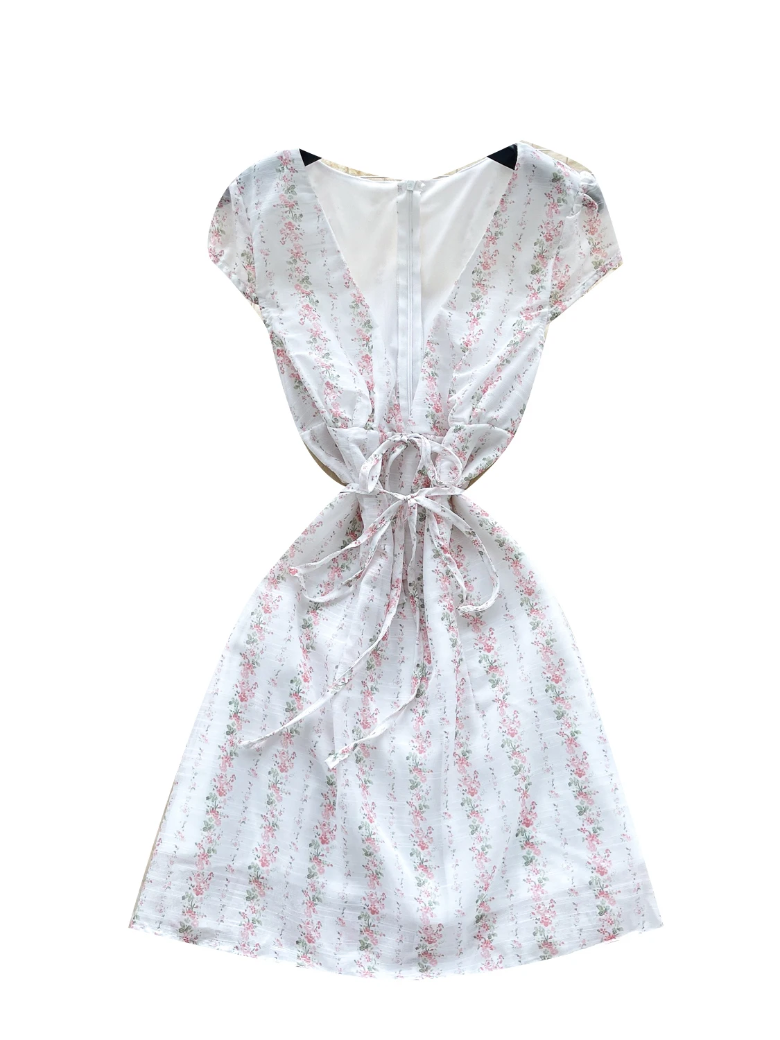 กระโปรงชีฟองพิมพ์ลายดอกไม้ทรงเอไลน์เอวสูงสำหรับฤดูร้อน รุ่น Pure Desire Sle สำหรับผู้หญิง ดีไซน์ผูกเอวแบบ Dr V-Ne