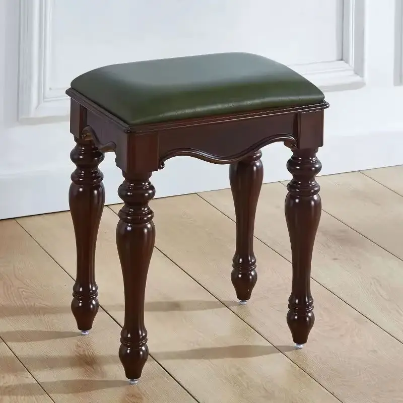 American Style Imitation Solid Wood Dressing Stool European Princess Piano-style Ottoman for Bedroom, Vanity, and Dining Use