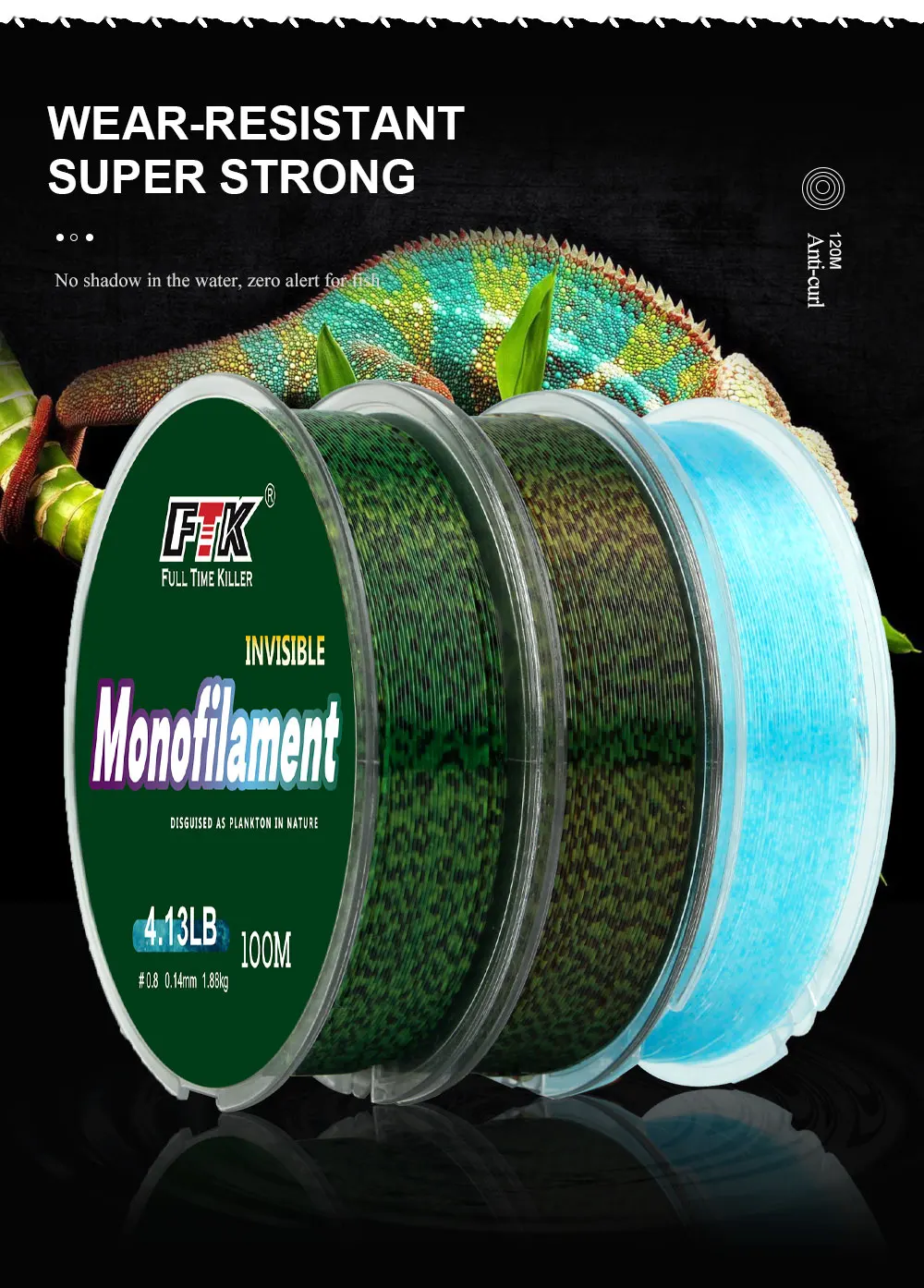 FTK 100/300/500 m Unsichtbare Angelschnur Speckle Fluorkohlenstoff-Beschichtungsschnur 0,14 mm-0,50 mm 4,13 LB-34,32 LB Superstarke gefleckte Schnur – Detail 4