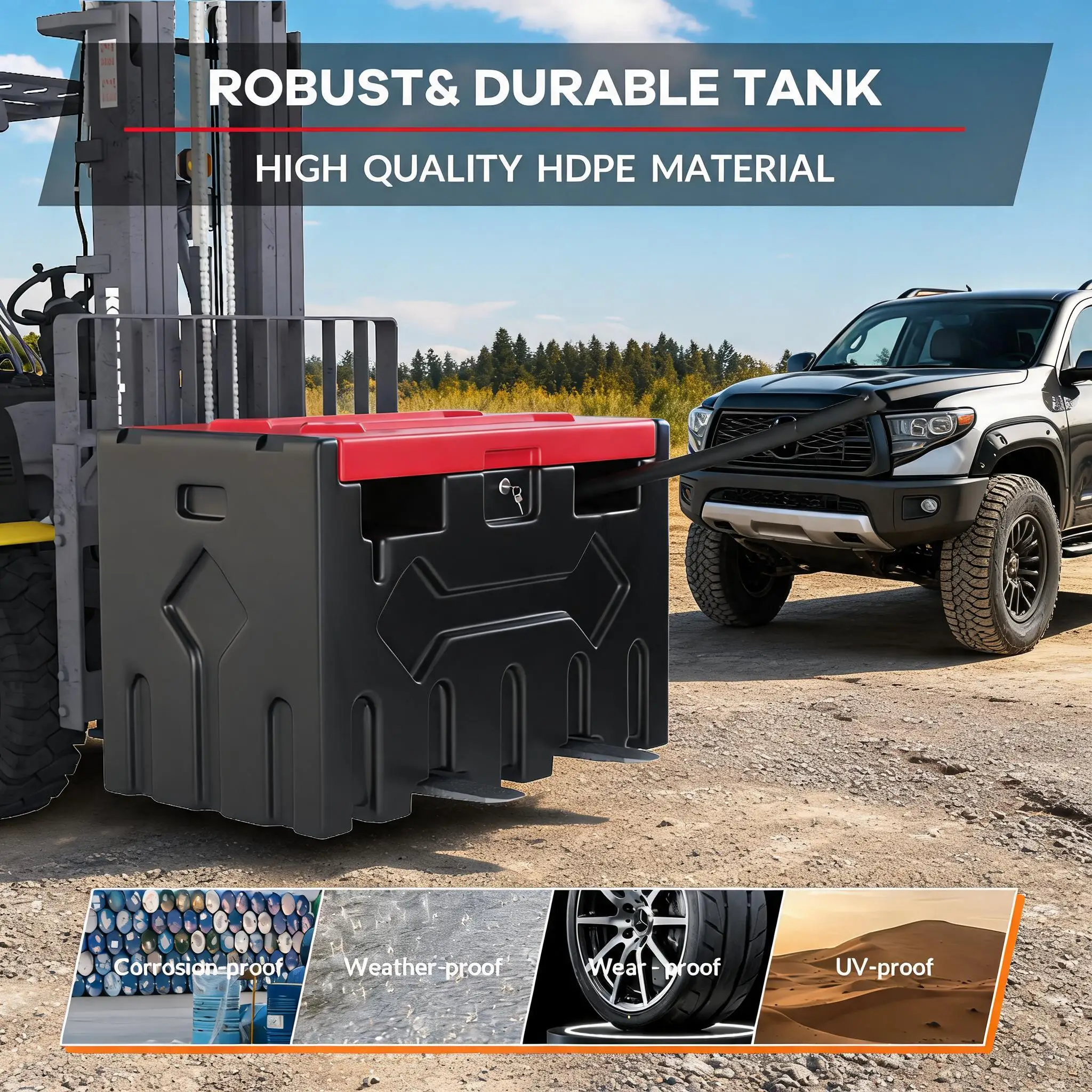 Heavy-Duty 52 Gallon Portable Fuel Injector Transfer Tank for Vehicle Maintenance – 12V Electric Pump, Automatic Nozzle, 360° Swivel Connector, Mobile Fuel Storage Solution – Red & Gray
