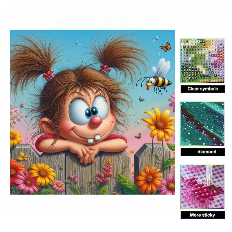 Mosaic Full Round/Square Cartoon Pigtail Character Bee Flower DIY Diamond Painting Wall Decor For Living Room No Frame