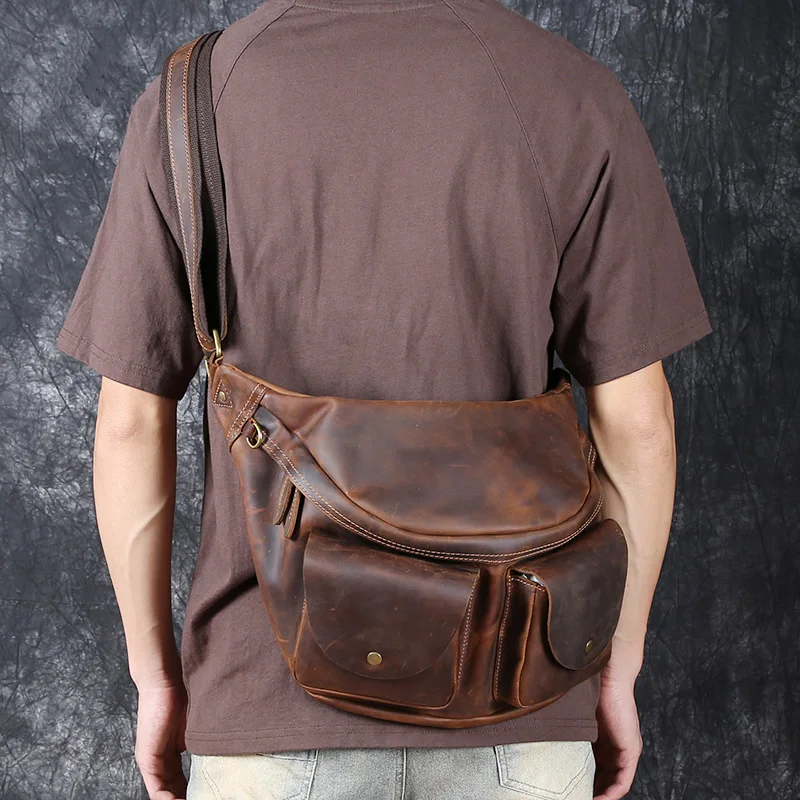 Imagem -04 - Bolsa Masculina de Peito de Couro Vintage de Camada Superior Bolsa Tiracolo de Ombro ao ar Livre Cintura de Couro Casual Tendência da Moda