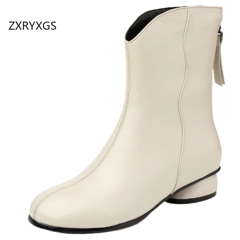 ZXRYXGS قسط جلد البقر الخريف الشتاء الأحذية أحذية الثلوج 2025 حجم كبير الجلد الحقيقي أنيقة أحذية الموضة النسائية في أنبوب الأحذية #2