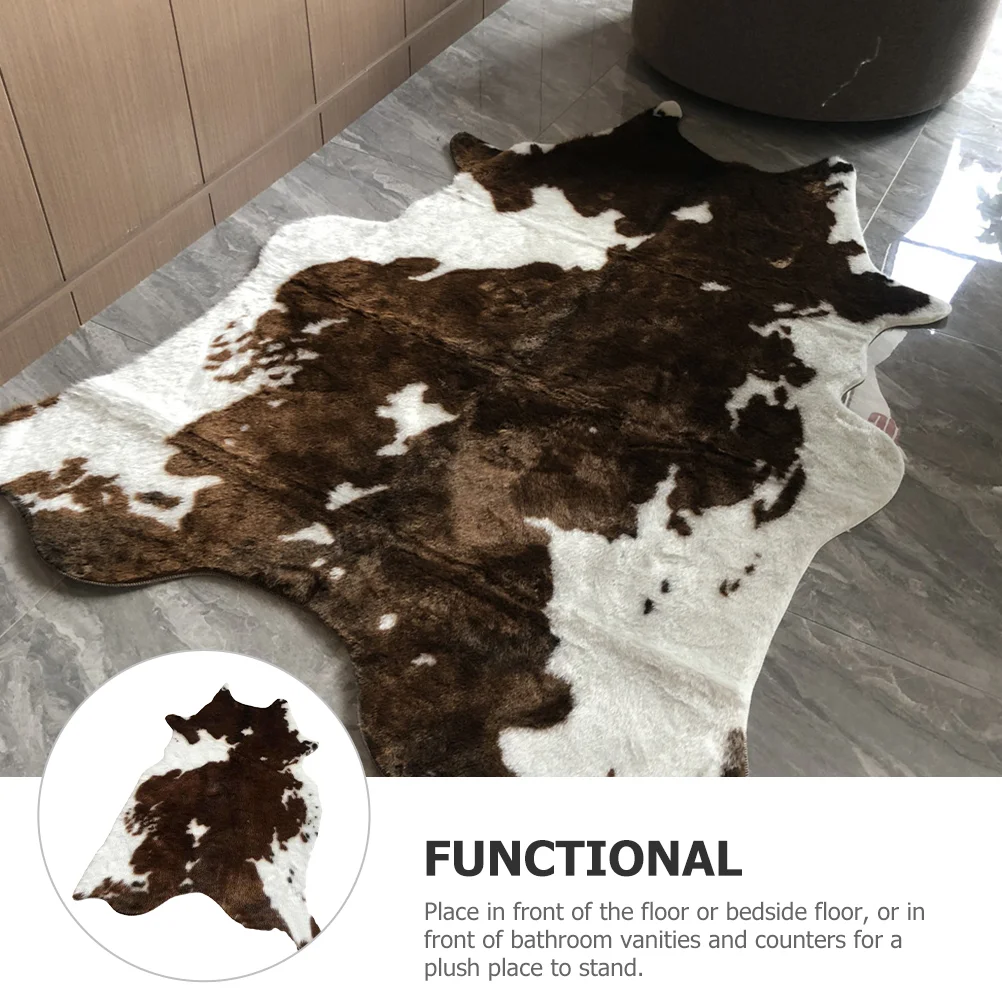 Simulated Cow Pattern Plush Carpet Area Rugs Bedside Keep Warm Print Imitation Home Floor Cushion Decorative