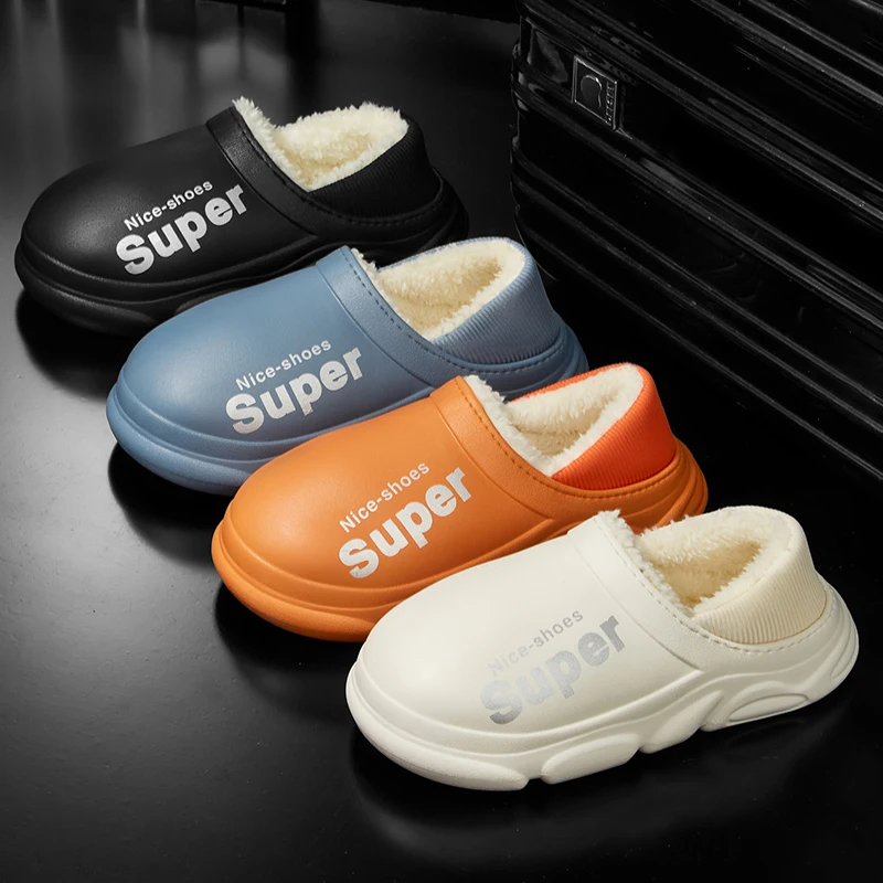 

Men's and women's cotton slippers anti slip household warm cotton shoes cold resistant and waterproof winter outdoor plush shoes