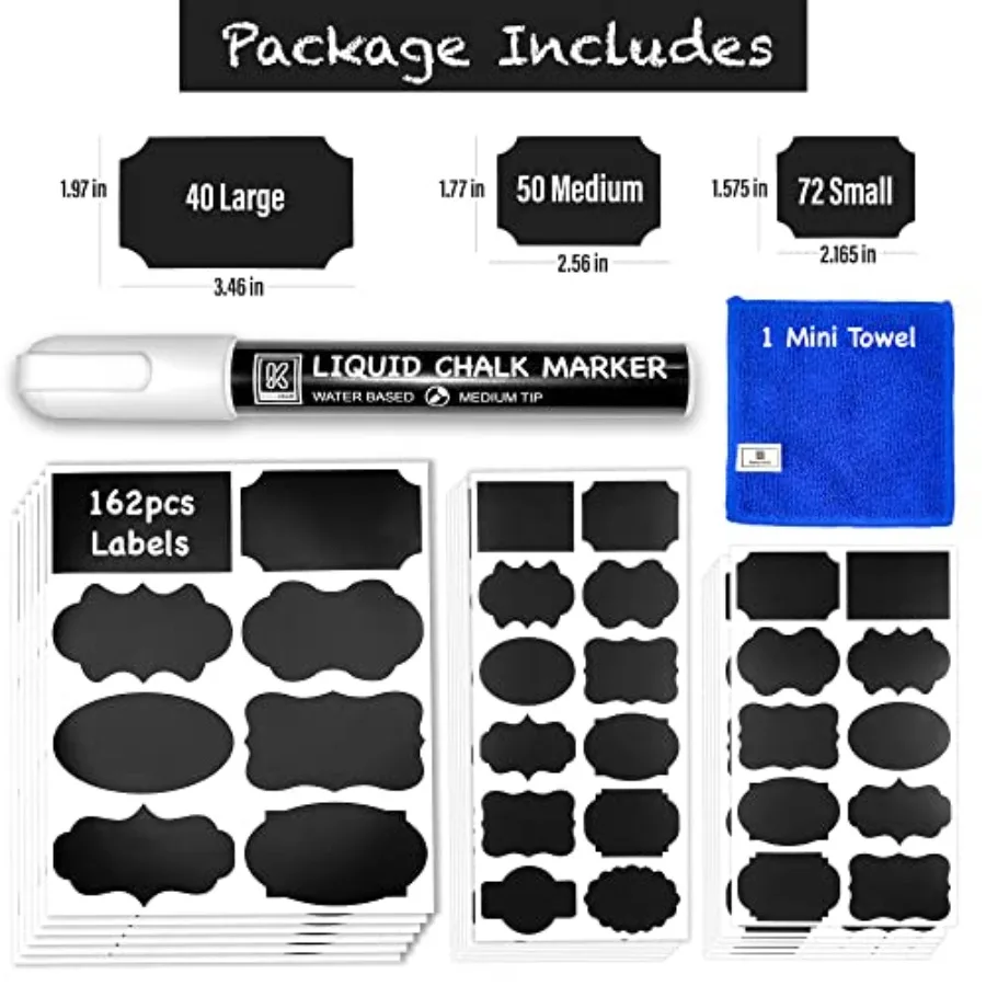 Chalkboard Labels for Jars 162pcs - Waterproof Reusable Chalk Sticker Labels for Containers Storage Jars - 12 Unique Shapes and - view 3
