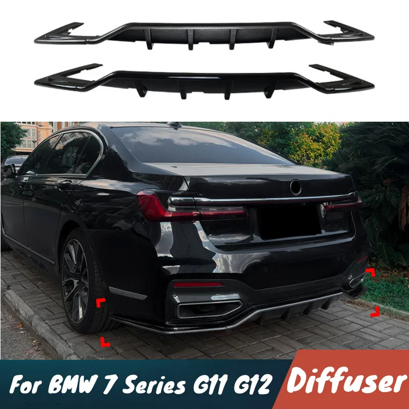 For BMW 7 Series G11 G12 2019-2022 Car Rear Bumper Diffuser Spoiler Black Carbon Body Kit Exterior Accessories Tuning Parts