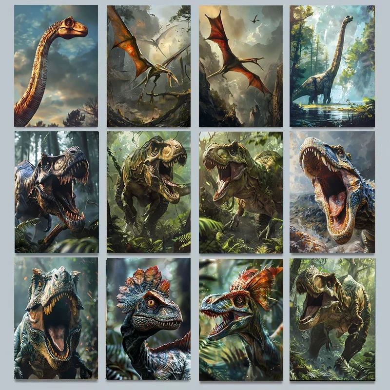 1PCS frameless Jurassic Dinosaurs Tyrannosaurus Pterodactyls Animals Poster Prints Canvas Painting Wall Pictures Bedroom Home De