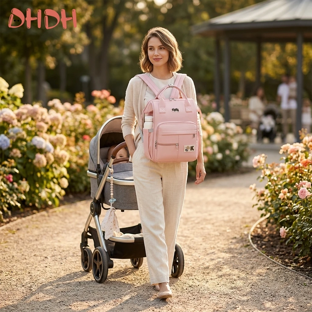 

Премиальная водонепроницаемая сумка для мамы с усовершенствованным органайзером, прочная, удобная, высококачественная, розовая, профессиональная, для необходимых детских принадлежностей, двойная.