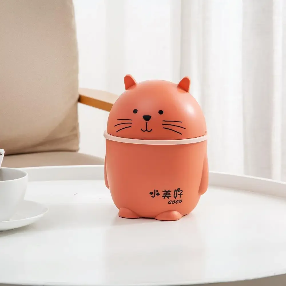 Creative Cartoon Desktop Trash Can with Swing Lid Debris Storage Box Dustbin Office Supplies Small Trash Bin Mini Car Litter Can