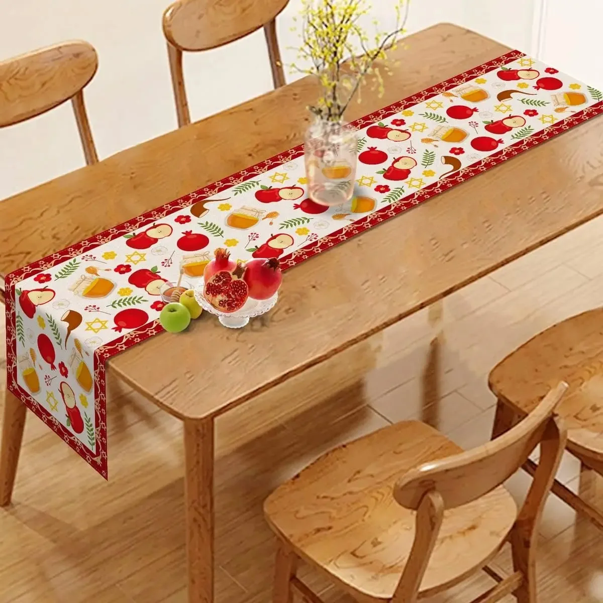 Shana Tova Jewish New Year Linen Table Runners Dresser Scarves Reusable Rosh Hashanah Table Runners Kitchen Dining Decorations