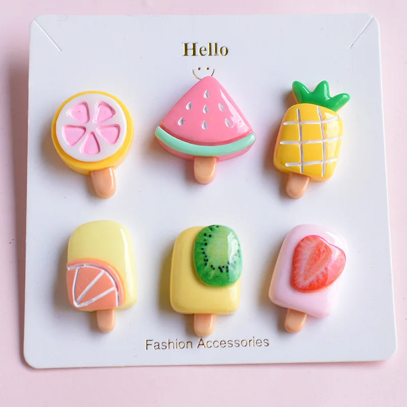 Resin Kawaii Fruit Ice Cream Flatback Cabochon Simulation Food Art Supply DIY Scrapbooking Decor Accessory