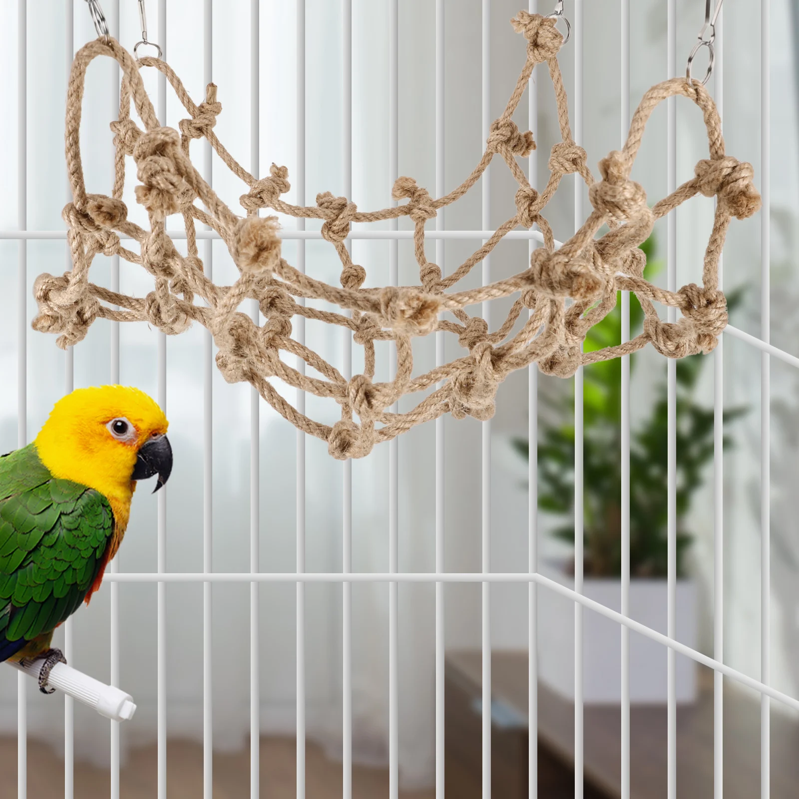 

Climbing Net Hammock for Parrot Bird Eco Hemp Rope Toys Playtime Resting Pet Cage Accessory Hanging