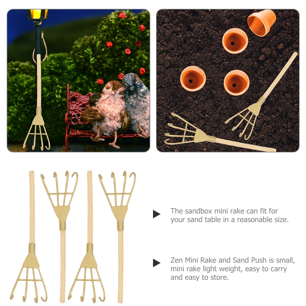 

5pcs Golden Iron Rake Decorations Miniature Rakes Home Accessories Incense Ash Tools GardeningVintage House Decor