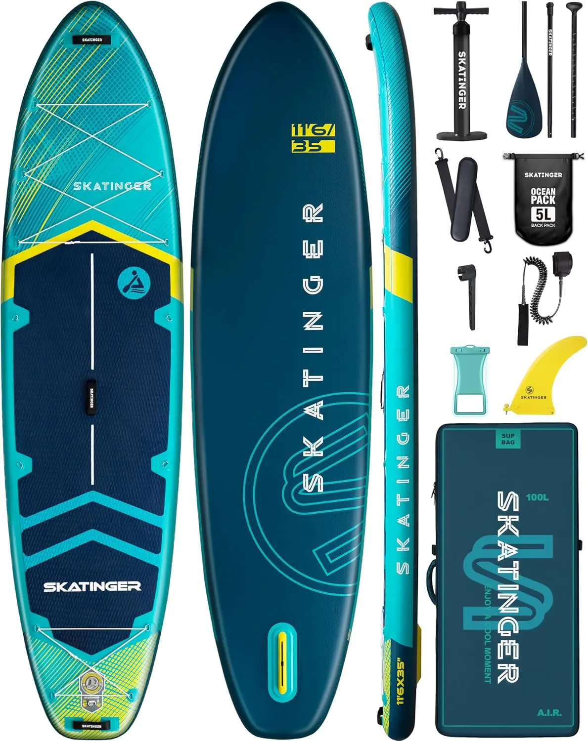 11'6×35" superbreites aufblasbares Paddleboard, ultrastabile Stand-Up-Paddleboards für 450 Pfund/3 Personen/Familien/große Größe mit Schulterstärke