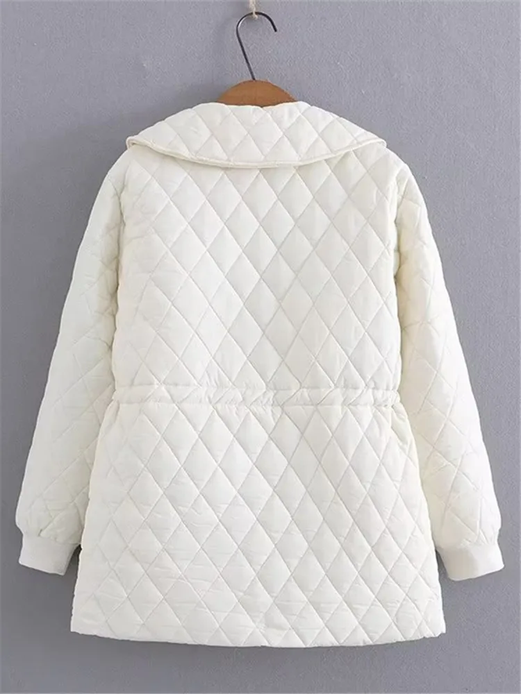 Plus Size Women's Clothing Winter Cotton Jacket Solid Color Quilted Cotton With Drawstring At Waist For Women Under 220 Pounds