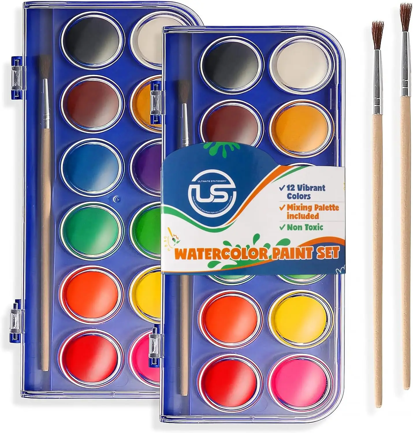 

12-Color Watercolor Paint Set with Palette & Brushes, Ideal for Artists, Beginners, Kids and Adults