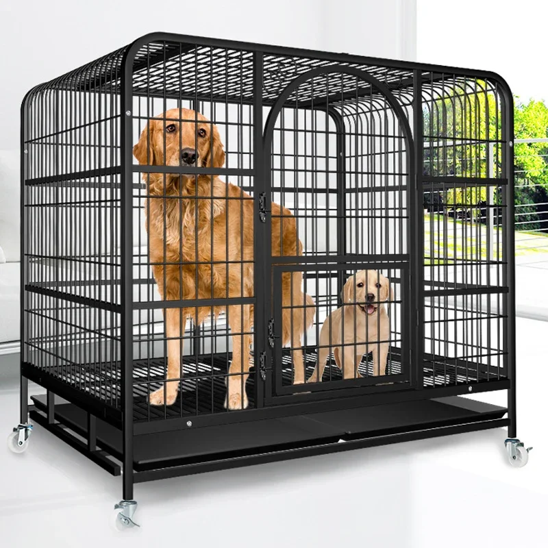 Wholesale Outdoor Heavy Kennel High Strength Stainless Steel Black Large Dog Cage With Wheels