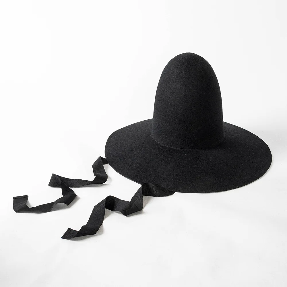 Halloween Witch Hats Black Large Brim High Dome Hat Women \'s Fashion 100% Wool Cosplay / Show Party Retro Felt Hat