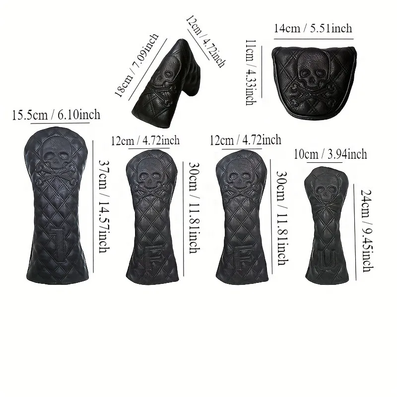 Golf Wood Cover With Skull Pattern, Waterproof PU Leather Soft Durable Golf Club Covers For Driver Fairway Hybrid