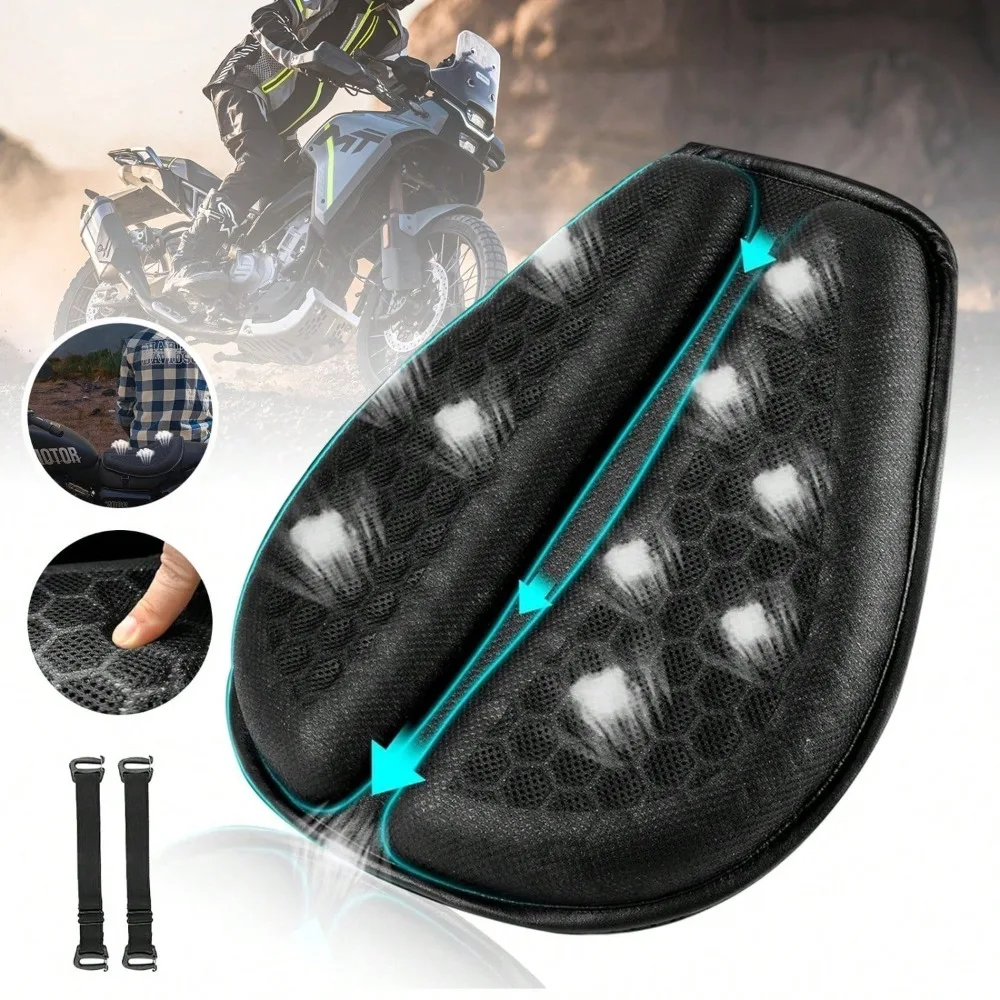 Almohadilla de gel para asiento de motocicleta con diseño de panal 3D – Funda universal transpirable y amortiguadora para viajes largos, ideal para aliviar la presión en el coxis, flujo de aire en