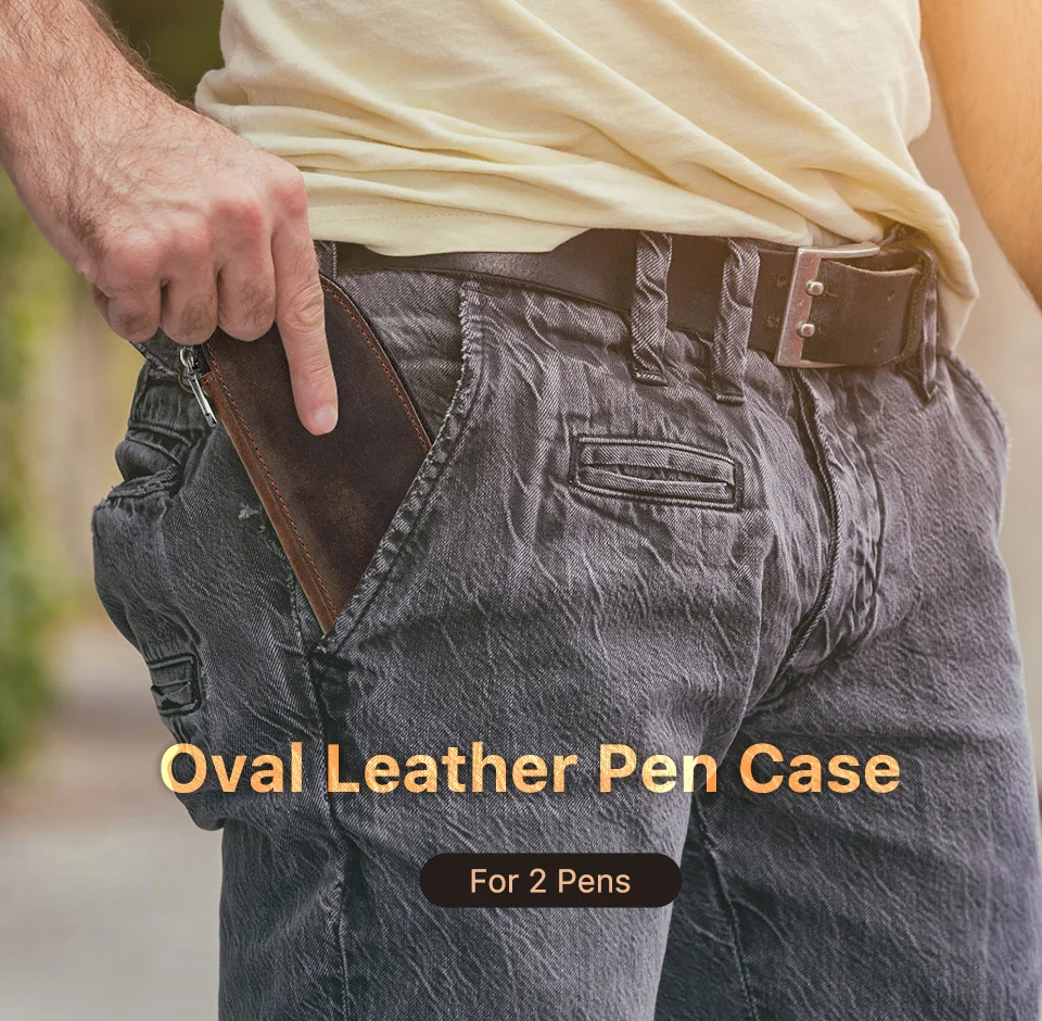 Luxury Leather Pencil Case Zipper Retro Fountain Pen Pouch Bag For Ofiice School Students Boys Girls Cowhide Men Pen Holder