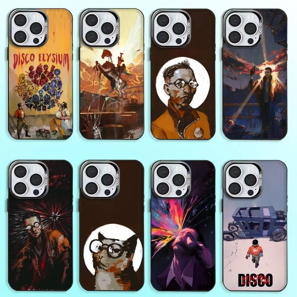 

D-Disco E-Elysium Game Phone Case For iPhone17,16,15,14,13,12,11 Plus,Pro Max Colored Silver Plated Inside Cover