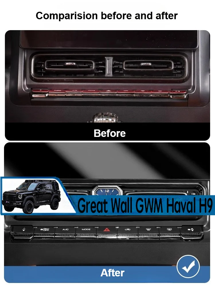 IOSN 4x4 For Haval H9 2024-2025 Center Console Clock Electronic Quartz Watch Internal Stick-On Digital Interior Accessories