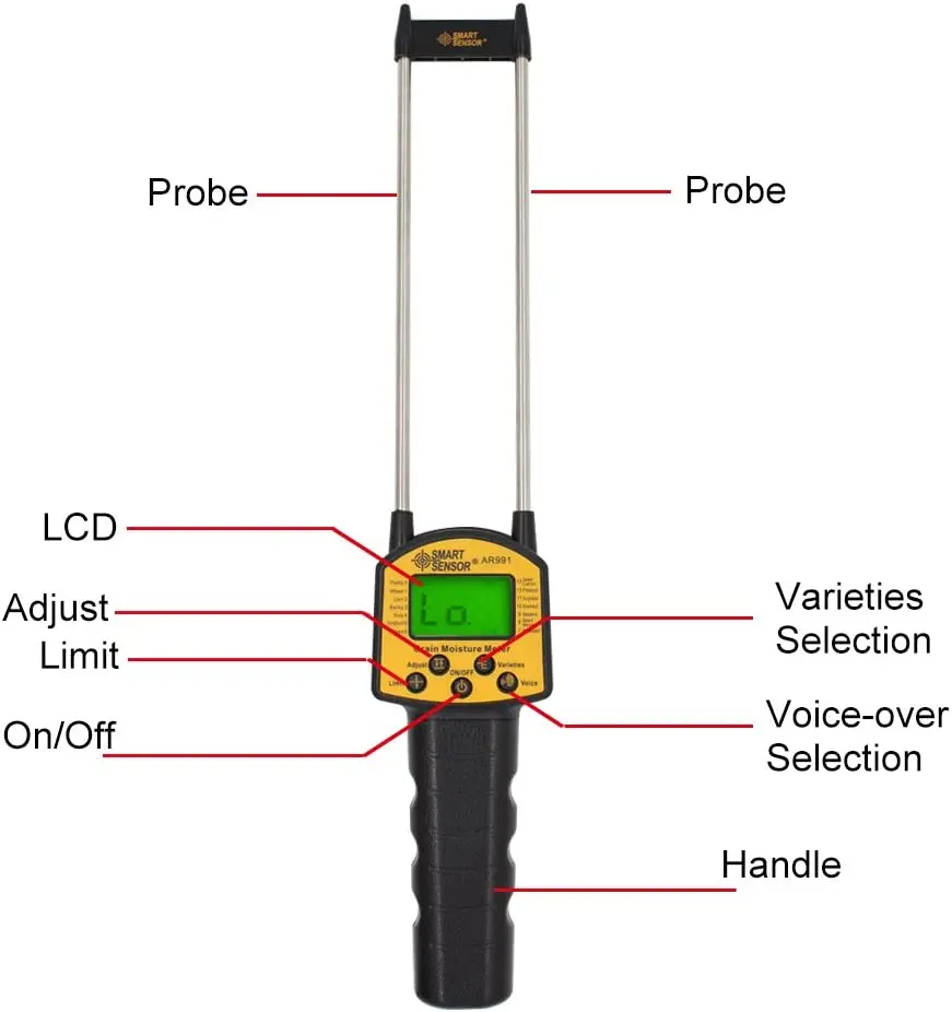 AR991 Digital Grain Moisture Meter Hygrometer Use For Corn Wheat Rice Bean Peanut Grain Measurement Moisture Humidity Tester