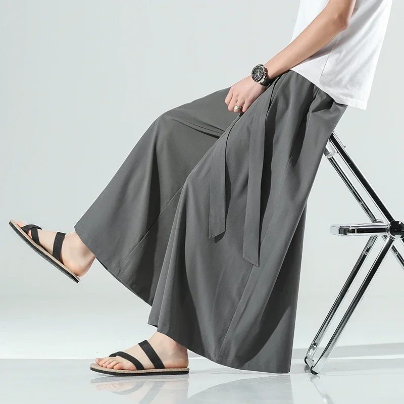 Men's pants Ice silk wide leg pants bell bottoms Hanfu men wide legs loose oversized sports pants Chinese traditional clothing