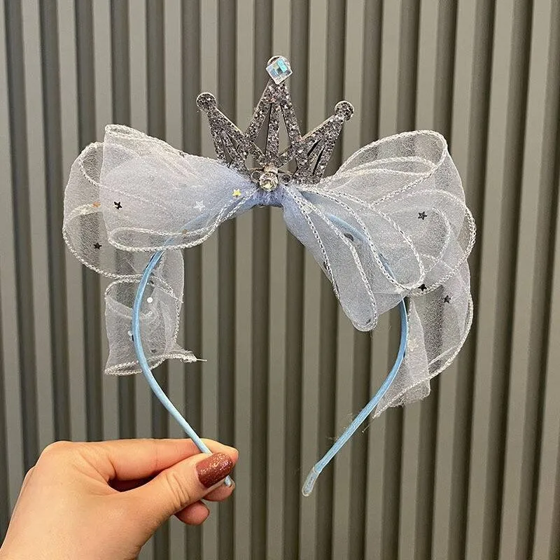 

Toddler Girls Princess Style Crown Headband Sequined Star Tulle Bow Hairband Sweet Kids Birthday Party Accessory W0066