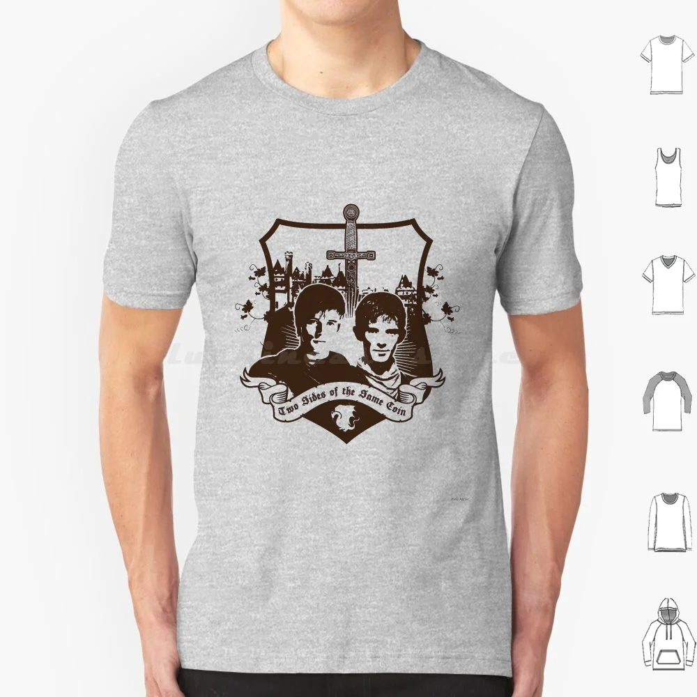 

Two Sides Of The Same Coin T Shirt Big Size 100% Cotton Merlin Arthur Arthur Pendragon Colin Morgan Bradley James Emrys Merlin