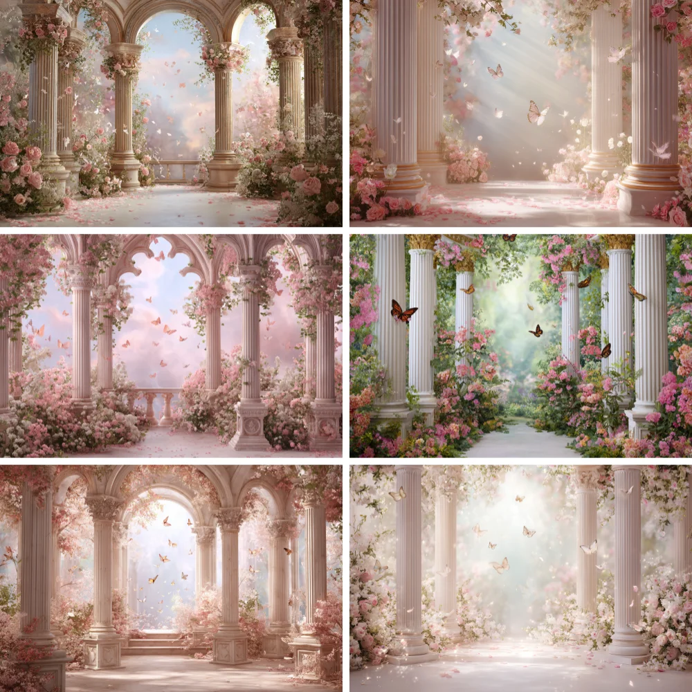 Arched Wall Flower Theme Background Spring Flowers And Plant Butterflies Backdrop Romantic Wedding Portrait Photography Supplies