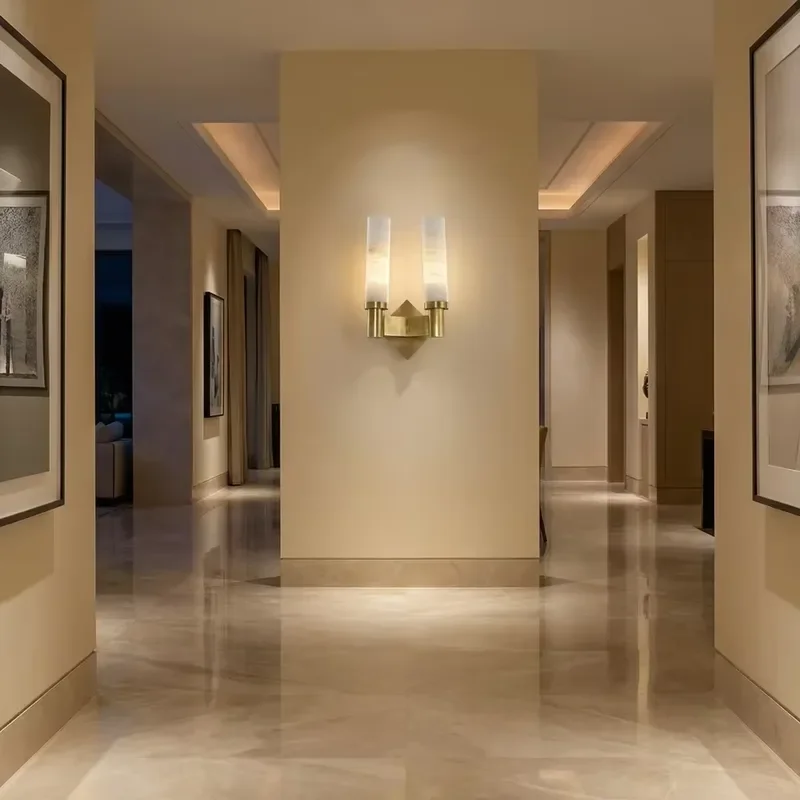 Modern Stainless Steel & Alabaster Wall Sconce with Warm White LED 2-Light Fixture for Living Room Bedroom & Hallway Decor