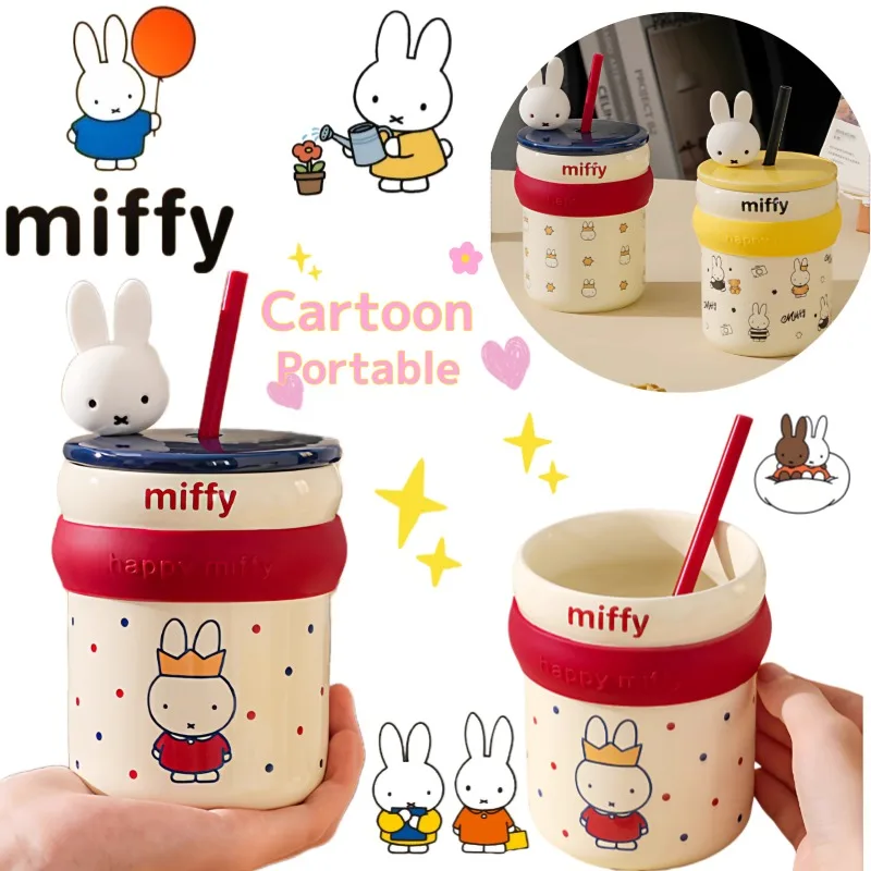 

Miffy New Creative Mug, High-Value Portable Cartoon Exquisite Rabbit Print Office Breakfast Cup, Exquisite with Lid and Straw