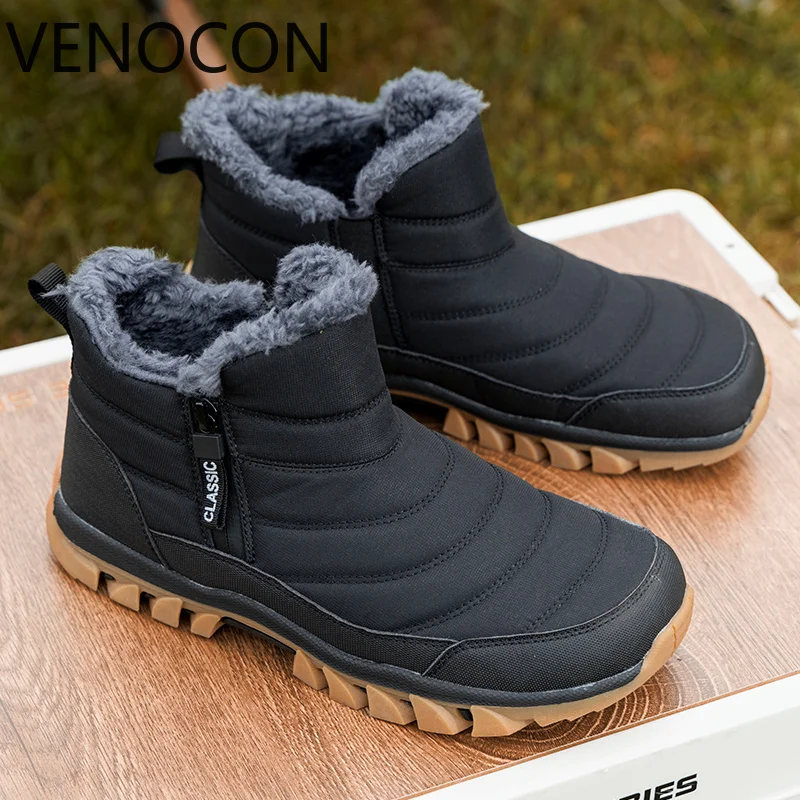 VENOCON Barefoot Wide Nose Toe Box Artifical Leather Waterproof Upper Winter Thermal Plush Snow Boots Shoes For Men Man Woman